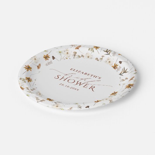 Herfst Wilde Bloemen Elegante Bruidsdouche Papieren Bordje (Gekanteld)