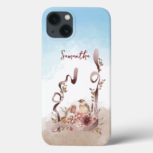 Herfst Wilde Bloemen Vogels Gepersonaliseerde Naam Case-Mate iPhone Case (Achterkant)