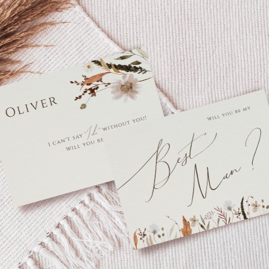 Herfst Wildflower | Beige Best Man Voorstel Kaart