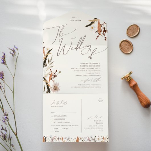 Herfst Wildflower Beige bruiloft van zegel en verz All In One Uitnodiging