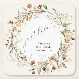 Herfst Wildflower Bloemen Herfstkrans BOHO Bruilof Vierkante Kartonnen Onderzetter