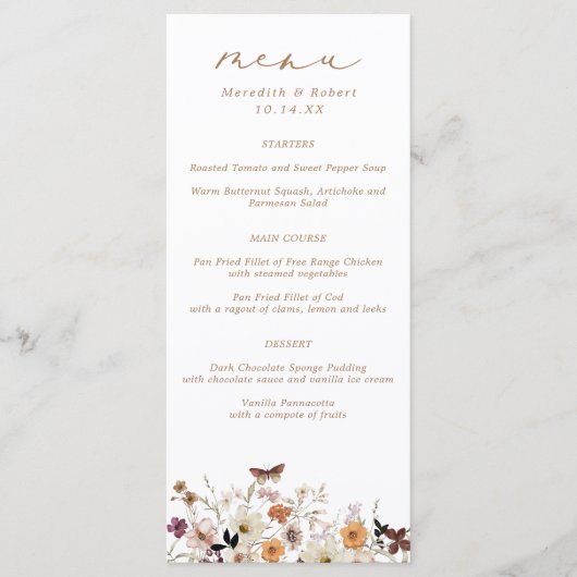Herfst Wildflower Border Bruiloft Menu (Voorkant)