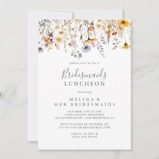 Herfst Wildflower Bruidsmeisjes Luncheon Douche Kaart (Voorkant)