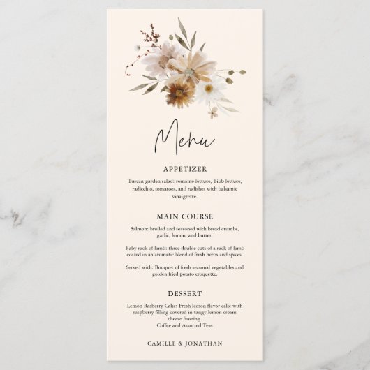 Herfst Wildflower Bruiloft Menu (Voorkant)