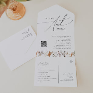 Herfst Wildflower   Casual QR-Codeverzegeling en v All In One Uitnodiging