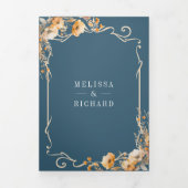 Herfst Wildflower Crest Dusty Blue QR Code Wedding Drieluik Uitnodiging (Cover)