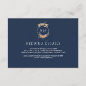 Herfst Wildflower Crest Navy Blue Wedding Details Informatiekaartje (Voorkant)