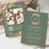 Herfst Wildflower Crest QR Code Sage Green Wedding Kaart