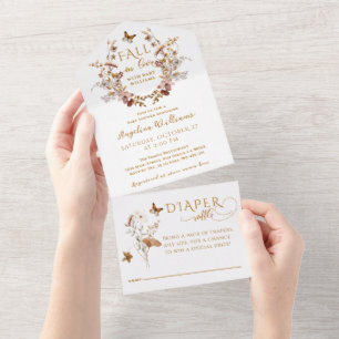 Herfst Wildflower Minimalistisch Elegant Baby show All In One Uitnodiging