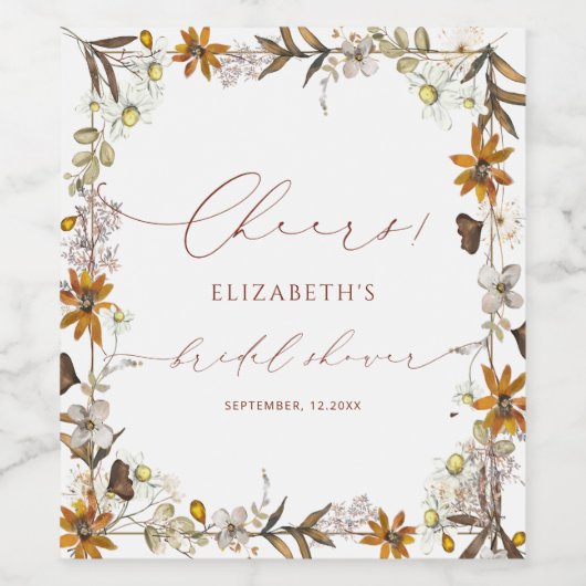 Herfst Wildflower Minimalistisch Vrijgezellenfeest Wijn Etiket (Enkel label)