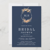 Herfst Wildflower QR Code Navy Blue Vrijgezellenfe Kaart (Voorkant)