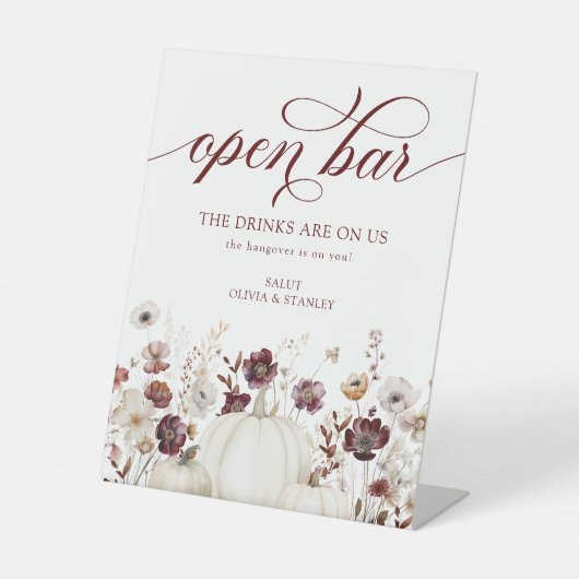 Herfst Wildflower Wedding Open Bar Reclamebord Met Voetstuk (Voorkant)
