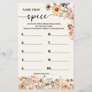 Herfst Wildflowers Naam dat Spice Shower Game Kaar Flyer