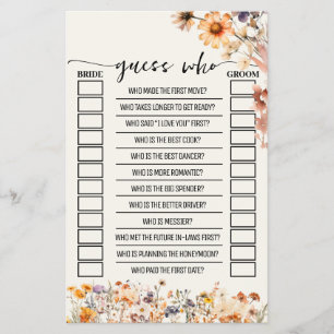 Herfst Wildflowers Raad Wie Vrijgezellenfeest Game Flyer