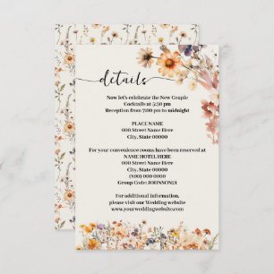 Herfst Wildflowers Wedding Details Informatiekaartje