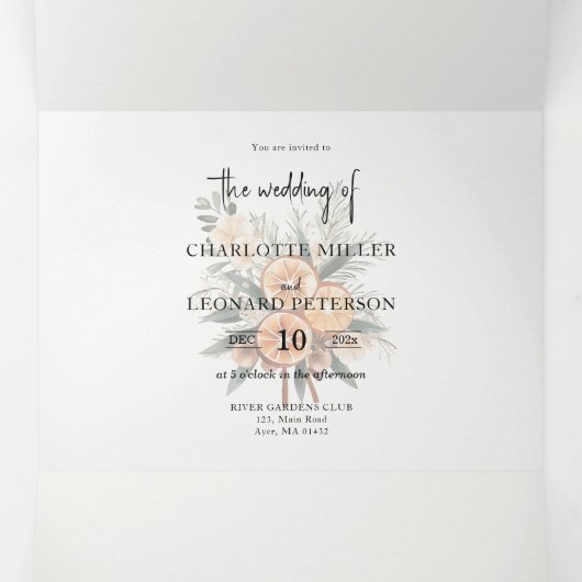 Herfst Winter Bruiloft foto Tri-Fold Uitnodiging (Binnenkant midden)