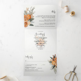 Herfst Winter Trouwfoto Tri-Fold Invitation Drieluik Uitnodiging