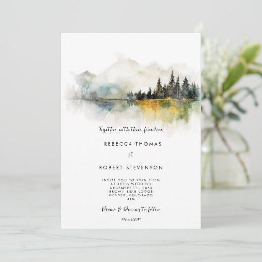 herfst winterberg meer bruiloft uitnodiging (Staand voorkant)