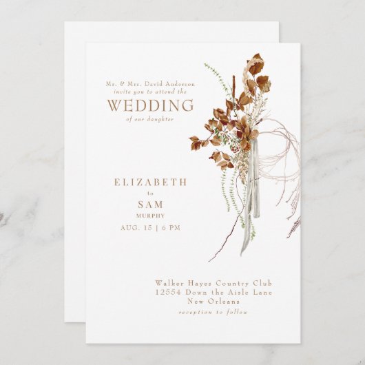 Herfst Wispy Boho Witte bruid Ouders Bruiloft Kaart (Voorkant / Achterkant)