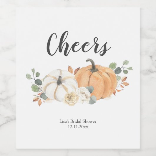 Herfst Wit Bloemen Pompoen Wijn Label Wijn Etiket (Enkel label)