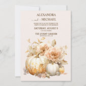 Herfst Wit Goud Glitter Pompoen Bruiloft Kaart (Voorkant)