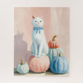 Herfst Wit kat met pompoenen Legpuzzel (Verticaal)