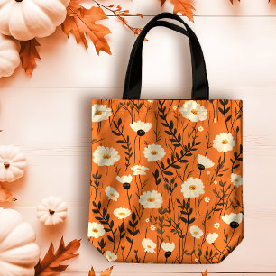 Herfst Witte Daisies op Sinaasappel Draagtas