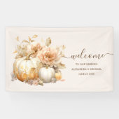 Herfst Witte Gouden Glitter Pompoen Trouwdag Spandoek (Horizontaal)
