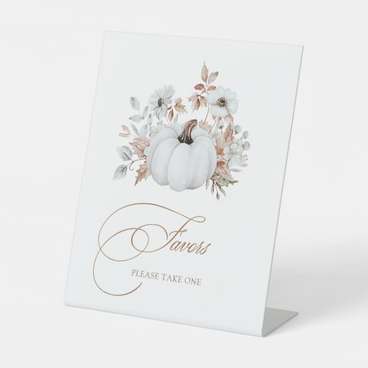 Herfst Witte Pompoen Favors Reclamebord Met Voetstuk (Voorkant)