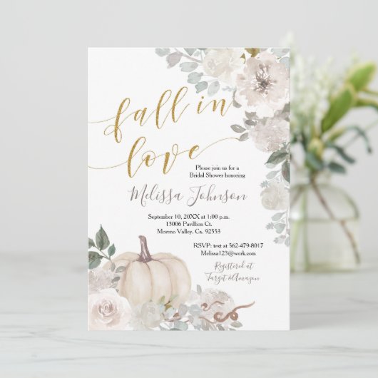 Herfst Witte Pompoen Herfst in Liefde uitnodiging (Staand voorkant)