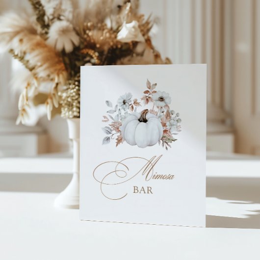 Herfst Witte Pompoen Mimosa Bar Reclamebord Met Voetstuk