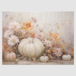 Herfst Witte Pompoenen Bloemen Decoupage Tissuepapier