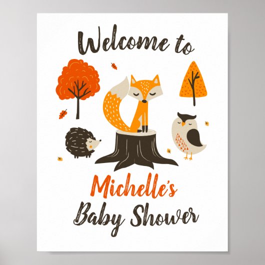 Herfst Woodland Animal Shower Welkomstbord Poster (Voorkant)