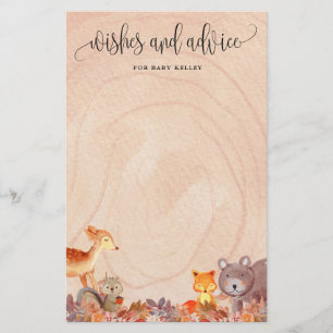 Herfst Woodland Animals Baby shower Advice Card