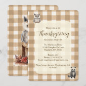 Herfst Woodland Animals Brown Gingham Thanksgiving Kaart (Voorkant / Achterkant)
