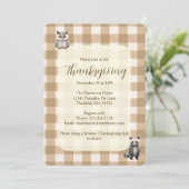 Herfst Woodland Animals Brown Gingham Thanksgiving Kaart (Staand voorkant)