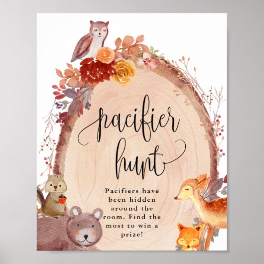 Herfst Woodland Animals Pacifier Hunt Game Sign Poster (Voorkant)