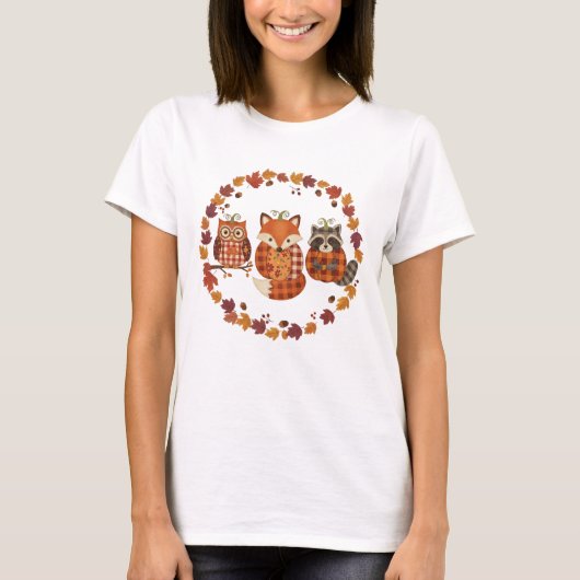 Herfst Woodland Animals Patchwork Shirt (Voorkant)