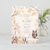 Herfst Woodland Animals Rustic Owl Baby shower Kaart (Staand voorkant)