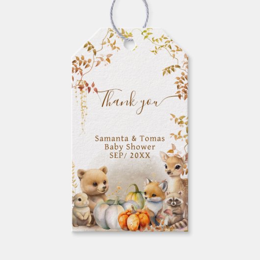 Herfst Woodland Little Pumpkin Baby shower Cadeaulabel (Voorkant)