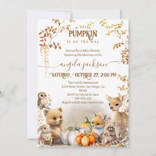Herfst Woodland Little Pumpkin Baby shower Kaart (Voorkant)