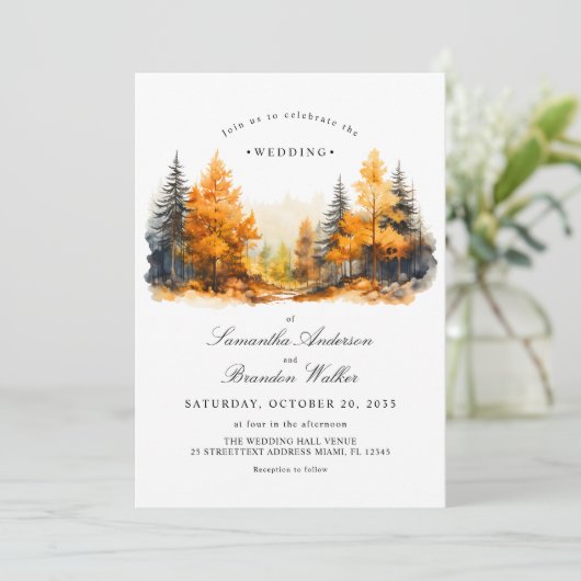 Herfst Woodland, Pine Trees Trouwuitnodiging Save The Date (Staand voorkant)