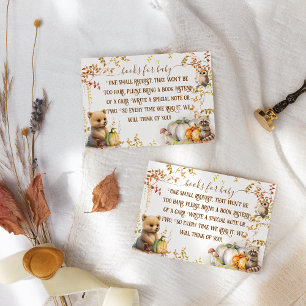 Herfst Woodland pompoen Baby shower boeken Informatiekaartje