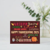 Herfst WordArt Happy Thanksgiving 2024 Bruin Briefkaart (Staand voorkant)