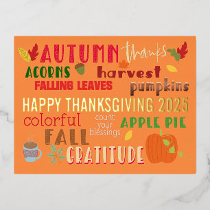 Herfst WordArt Happy Thanksgiving 2025 Glam Real Folie Feestdagen Briefkaart