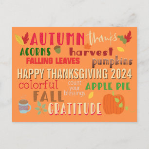 Herfst WordArt Patroon Happy Thanksgiving 2024 Briefkaart