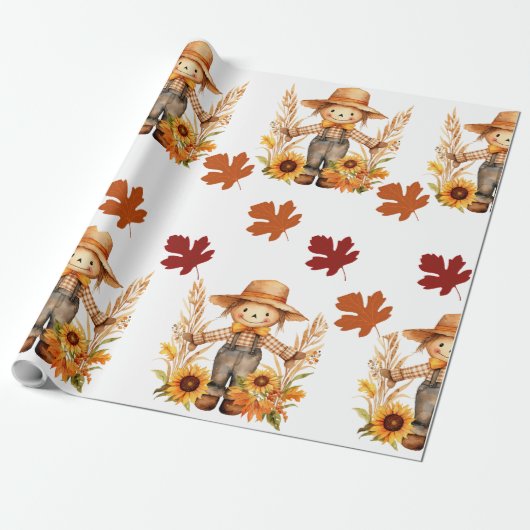 Herfst Wrapping Papier, Herfst vogelverschrikker e Cadeaupapier (Uitgerold)
