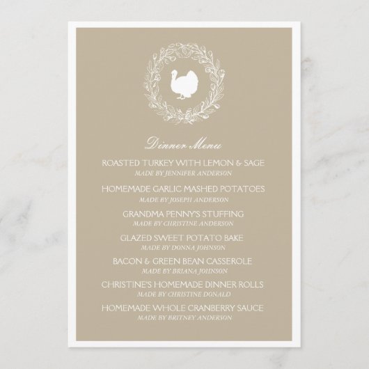 Herfst Wreater Thanksgiving Dinner Menu Card (Voorkant)