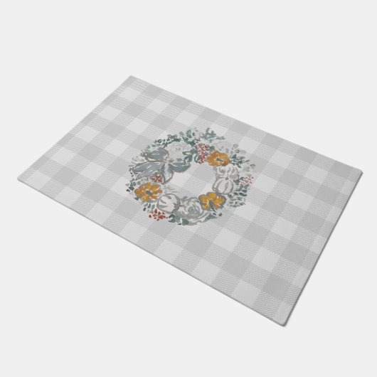 herfst Wreath Painting Buffalo Check Pattern Grey Deurmat (Schuin)