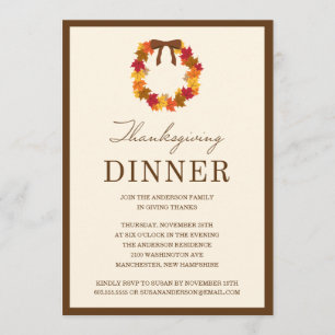 HERFST WREATS IN BROWN THANKSGIVING DINNER INVIT KAART